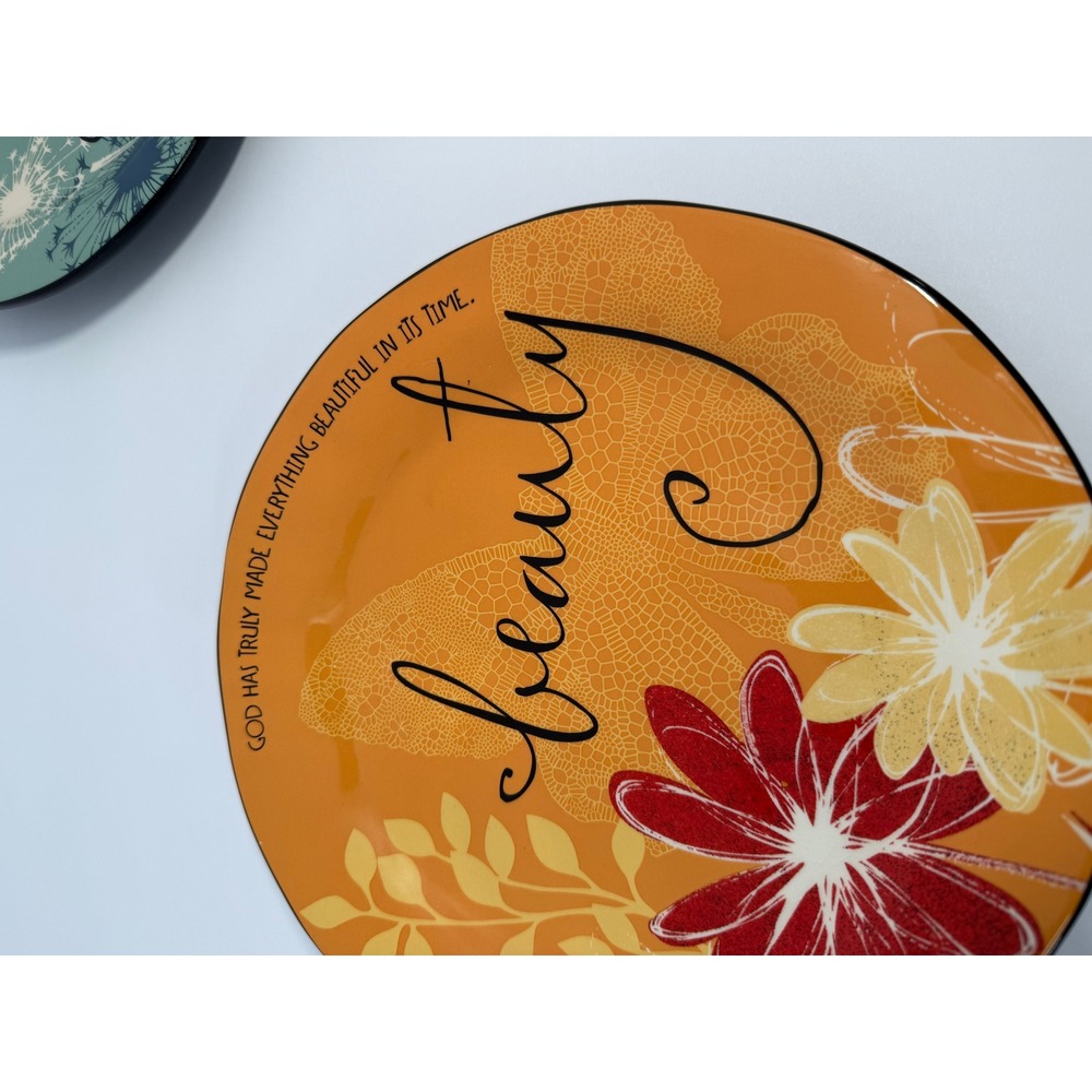 Blessings Unlimited Beauty Wonder Scripture Ceramic Plates Set of 2 Teal Orange - Picture 2 of 8